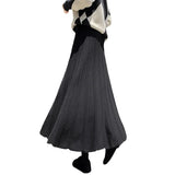 Zingj And Winter New Casual Wool Big Place Skirt Thread Thickened Tall Waist A-Word Skirt Black Skirt Female Knit Skirt-Outfit