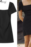 Black Backless Dress Woman Summer Short Dresses For Women 2023 Square Neck Puff Short Sleeve Mini Dress Sexy Party