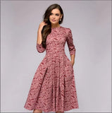 Party Vintage Small Floral Urban Style 3/4 Sleeve Round Neck