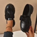 Bow Lefor Shoes Women 2025 Korean Version Of Thick Soles With Lazy British Style Retro Leather