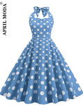 De Cocktail Halter Summer Vintage Dress Sleeveless Retro Sundress Elegant 2022 50s 60s Pin Up Rockabilly Flare