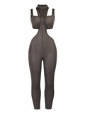 Women Knitting Hollow Out Halter Jumpsuit Sexy Casual Skinny Autumn 2021 Streetwear Fitness High Waist Solid Mujer