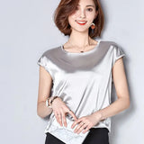 New Silk Blouse Women Tops Fashion Elegant O-neck Short sleeve Solid Shirt Women Blouses Summer Casual Blusas