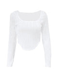 Asymmetric Creped White Long Sleeve Crop Top- Outfit