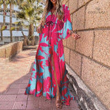 Gorgeous Printing Dress Plus SizeWomen Casual Elastic Waist Long Party Dress 2022 Summer Loose Slit Beach Dress