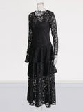 Fashion Sexy Style Dress Woman 2025 Spring New Round Lace Long-Sleeved Skirt Perspective Senior Long