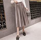 Winter Velvet Skirt High Waisted Skinny Large Swing Long Pleated Skirts Metallic Plus Size 3XL Midi