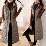 Fashion Long Down Cotton Vest Female 2024 New Winter Slim Foreign Style Over The Knee Vest Horse Clip Plus Thick Coat-Outfit