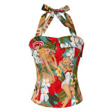 Vintage Crop Tops Western Girl Summer Clothes for Women 50s 60s Pin Up Shirts Button Sexy Halter Blouses Blusa