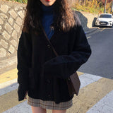 Women Solid Simple Basic Sweater Kawaii Preppy Style Casual Long Sleeve V-neck Loose Plus Size 2XL All-match Autumn