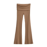 Zingj Trendy Women's Wear In Spring, The New Double-Layer Waist-Turning Sports Leisure Pants, Spicy Girls' Stretch Slimming Micro-Horn