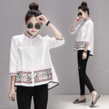 Autumn Dress New 2025 Shirt Women's Seven Minute Sleeve Versatile Standing Collar Embroidered A Figure Doll Shirt
