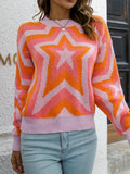 Sweater Women Jumper Stars Print Pullover Female Round Neck Long Sleeve Top Ladies Fashion Knitwear Y2k Jersey