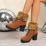 New Large Plus Velvet Warm Women's Shoes Round Head Thick Heel Short Barrel Over The Side Of The Zip