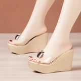 High Heel Slope Fish Mouth Transparent Sandals Women 2023 Summer New Style Muffin Thick Soles Fashionable Outside Wearing