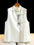 Embroidered Jade Plate Buckle Acetic Acid Vest Femininity Light Extravagant Style New Chinese Embroidery Folded Clothes