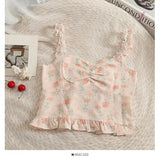 Camisole women's tops Summer short tops 2022 new Vintage lace slim warm ladies bottoming cute print tops for women