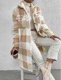 Button Lapel Plush Plaid Loose Temperament
