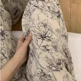 High-End Cotton Pyjamas Ladies Summer Thin Artificial Silk Home Leisure Long Trousers Straight Can Be Worn