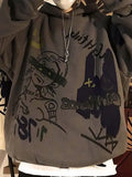Men's Oversize Graffiti Print Hoodie- Outfit