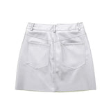 Silver Mini Skirts For Women Faux Leather High Waist Short Skirt Woman Fashion Pockets Streetwear Y2k Women's Summer