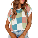 Summer Hat Sleeves Open Umbilical Short Sleeves Round Collar Knitting Board Lattice Sweater
