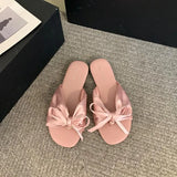 Lazy Wind Elegant Cool Slippers 2025 New Wearing Soft-Soled Bows Shoes Flat Beach