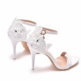 Cm Light Mouth With White Sandals Fine Heel Exposed Toe Large-Size Sandals Beaded Flowers Wedding Banquet