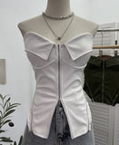 Real Shooting Hottie Retro Tender With Chest Pad Wrapped Bra Zipper Design Smear Bra Vest Short Sleeveless Top