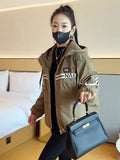 European Goods Burst Coat Female 2024 Autumn New Korean Version Splicing Storm Jacket Loose Fashion Foreign Style Hooded Jacket-Outfit
