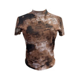 Real Shooting Retro Tie-Dye Double-Layer Mesh Half-High-Neck Short-Sleeved T-Shirt T-Shirt Short-Sleeved T-Shirted Woman
