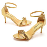 Shallow Word With A Golden Diamond High-Heeled Sandals Fine Heel With A Buckle Ball Ball