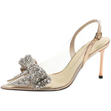 Zingj Summer New Korean Version Fashion Transparent High Heels With A Word With Rhinestone Bow