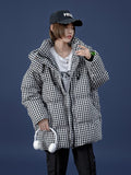 2022 New Designer Women Winter Puffer Jacket Plaid Fashion Parkas Hooded Loose Warm Thicken Winter Clothes Women