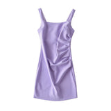 Zingj New Pleated Vest Dress Summer Women's Solid Color Square Collar Sleeveless Hip