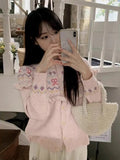 Buttoned Bow Jacquard Cardigan- Outfit