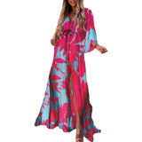 Autumn New Wish Sexy V-Tie Single-Breasted Floral Beach