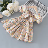 Girls Dress Summer Europe and America Toddler Kids Short Sleeve Floral Printed Cotton Clothing Princess