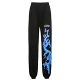 Lightning Print Sweatpants Ladies Fashion Black Casual Loose Joggers Baggy High Waist Pants Streetwear