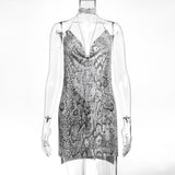 Backless y2k Metal Rhinestone Summer Dress women bodycon Night Club party mini ladies dresses vintage woman dress