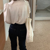 Bubble Sleeve Loose Satin Button Lapel Shirt Elegant Women Shirt Tops White New Chic Women Blouse Blusas Mujer