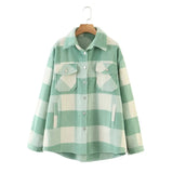 Vintage Blue Plaid Long Coat Jacket Pocket Casual Warm Overcoat Fashion Outwear Fall 2020 Women