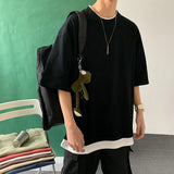 And Summer New Fake Two Short-Sleeved T-Shirts Male Trend Hong Kong Style Simple Cec Half-Sleeved Internet Celebrity Hip-Hop