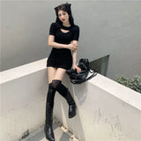 Women Skinny Hot Girls Sexy Club Street Bust Hollow Out Short Sleeve Thin Mini Female Abdomen Inside Clothing