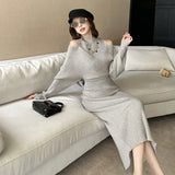Version Of Temperament To Wear Long-Term Knitted Dress With Waist Knitted Dress Women's Clothing Early Autumn New Sweater