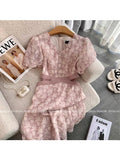 Dress Women's Clothes Fashion V-neck Hollow Out Short Sleeve Slim Summer Pink Mini Dress Lady Casual Mujer Fairy