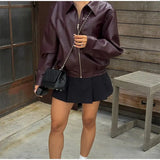 PU Leather Zipper Cropped Jacket- Outfit
