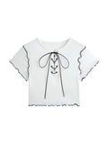 Crop Top Cute Short Sleeve T Shirt O Neck Basic Harajuku Casual Women 2022 Summer Chic Strappy Cross Retro Slim Tee Top