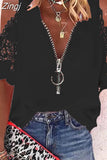 Lace Zipper Blouse Hollow Out Short Sleeve Women V-neck 5XL Casual Fashion Shirt Lady Loose Sexy Elegant Tops Mujer