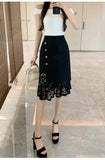 Black Lace Patchwork High Waist Pencil Skirt- Outfit